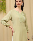 Viscose Rayon Kurti with Lace Detailing & Bishop Sleeves