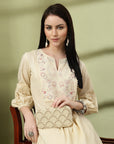 Floral Embroidered Cotton Linen Kurta Set with Pocketed Palazzo