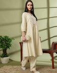 Floral Embroidered Cotton Linen Kurta Set with Pocketed Palazzo