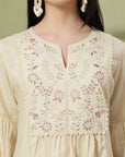 Floral Embroidered Cotton Linen Kurta Set with Pocketed Palazzo