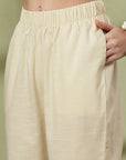 Floral Embroidered Cotton Linen Kurta Set with Pocketed Palazzo
