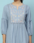 Floral Embroidered Cotton Linen Kurta Set with Pocketed Palazzo