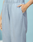 Floral Embroidered Cotton Linen Kurta Set with Pocketed Palazzo