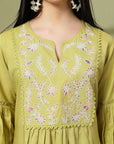 Solid A-Line Cotton Linen Kurta Set with Embroidery