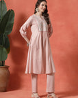 Floral Embroidered Cotton Linen Kurta Set with Pocketed Palazzo