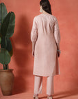 Solid A-Line Cotton Linen Kurta Set with Embroidery