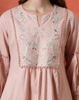 Solid A-Line Cotton Linen Kurta Set with Embroidery