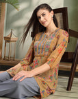 Paisley Printed Poly Georgette High-Low Kurta with Embroidery and Salwar