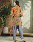 Paisley Printed Poly Georgette High-Low Kurta with Embroidery and Salwar