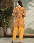 Paisley Printed Poly Georgette High-Low Kurta with Embroidery and Salwar