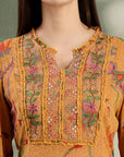 Paisley Printed Poly Georgette High-Low Kurta with Embroidery and Salwar