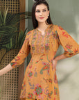 Paisley Printed Poly Georgette High-Low Kurta with Embroidery and Salwar