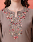 Floral Yoke Embroidered Straight Kurta Set with Printed Chiffon Dupatta