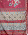 Floral Yoke Embroidered Straight Kurta Set with Printed Chiffon Dupatta