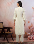 Paisley Embroidered Shirt-Style Kurti with Smocked Sleeves & Back Detail