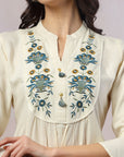 Paisley Embroidered Shirt-Style Kurti with Smocked Sleeves & Back Detail