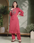 Paisley Embroidered Shirt-Style Kurti with Smocked Sleeves & Back Detail