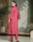 Paisley Embroidered Shirt-Style Kurti with Smocked Sleeves & Back Detail