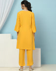 Solid A-Line Viscose Rayon Kurta Set with Thread Embroidery & Bell Sleeves