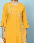 Solid A-Line Viscose Rayon Kurta Set with Thread Embroidery & Bell Sleeves