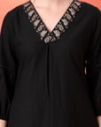 Solid Straight Cotton Blend Kurta Set with Zari Embroidery