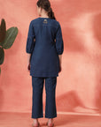 Solid Straight Cotton Blend Kurta Set with Zari Embroidery