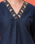 Solid Straight Cotton Blend Kurta Set with Zari Embroidery