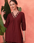 Solid Straight Cotton Blend Kurta Set with Zari Embroidery
