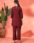 Solid Straight Cotton Blend Kurta Set with Zari Embroidery