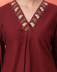 Solid Straight Cotton Blend Kurta Set with Zari Embroidery