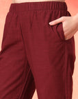 Solid Straight Cotton Blend Kurta Set with Zari Embroidery