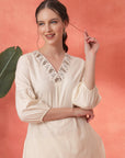Solid Straight Cotton Blend Kurta Set with Zari Embroidery