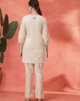 Solid Straight Cotton Blend Kurta Set with Zari Embroidery