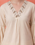 Solid Straight Cotton Blend Kurta Set with Zari Embroidery