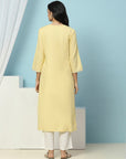 Thread Embroidered V-Neck Cotton Kurta Set with Palazzo & Solid Dupatta