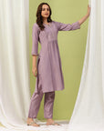 Silk Blend Embroidered Kurta Set with Palazzo & Lace Hem