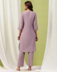 Silk Blend Embroidered Kurta Set with Palazzo & Lace Hem