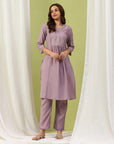 Silk Blend Embroidered Kurta Set with Palazzo & Lace Hem