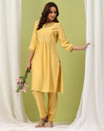 Silk Blend Embroidered Kurta Set with Palazzo & Lace Hem
