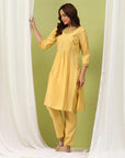 Silk Blend Embroidered Kurta Set with Palazzo & Lace Hem