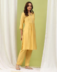 Silk Blend Embroidered Kurta Set with Palazzo & Lace Hem
