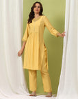 Silk Blend Embroidered Kurta Set with Palazzo & Lace Hem