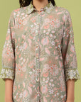Floral Print Straight Tunic & Palazzo Set with Embroidery and Shirt Collar