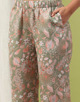 Floral Print Straight Tunic & Palazzo Set with Embroidery and Shirt Collar