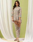 Floral Print Straight Tunic & Palazzo Set with Embroidery and Shirt Collar