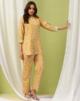 Floral Print Straight Tunic & Palazzo Set with Embroidery and Shirt Collar