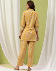 Floral Print Straight Tunic & Palazzo Set with Embroidery and Shirt Collar