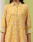 Floral Print Straight Tunic & Palazzo Set with Embroidery and Shirt Collar