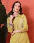 Green Cotton Co-ord with Chikankari Embroidery & Laced Palazzo