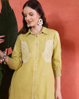 Green Cotton Co-ord with Chikankari Embroidery & Laced Palazzo